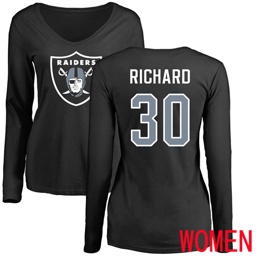 Oakland Raiders Olive Women Jalen Richard Name and Number Logo NFL Football #30 Long Sleeve T Shirt->nfl t-shirts->Sports Accessory